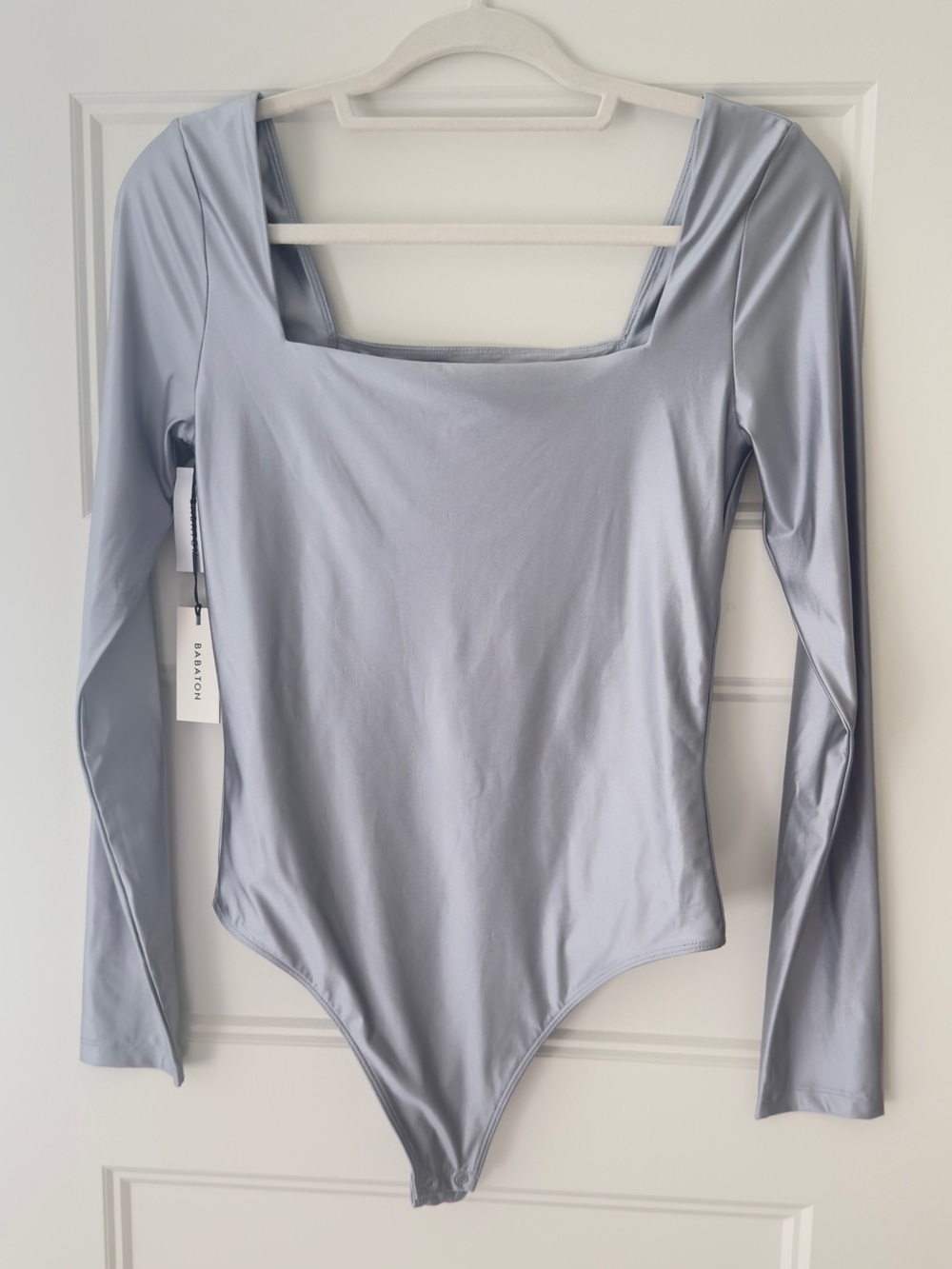 Aritzia Babaton Long-Sleeve Spandex Square Neck Bodysuit - Light Blue